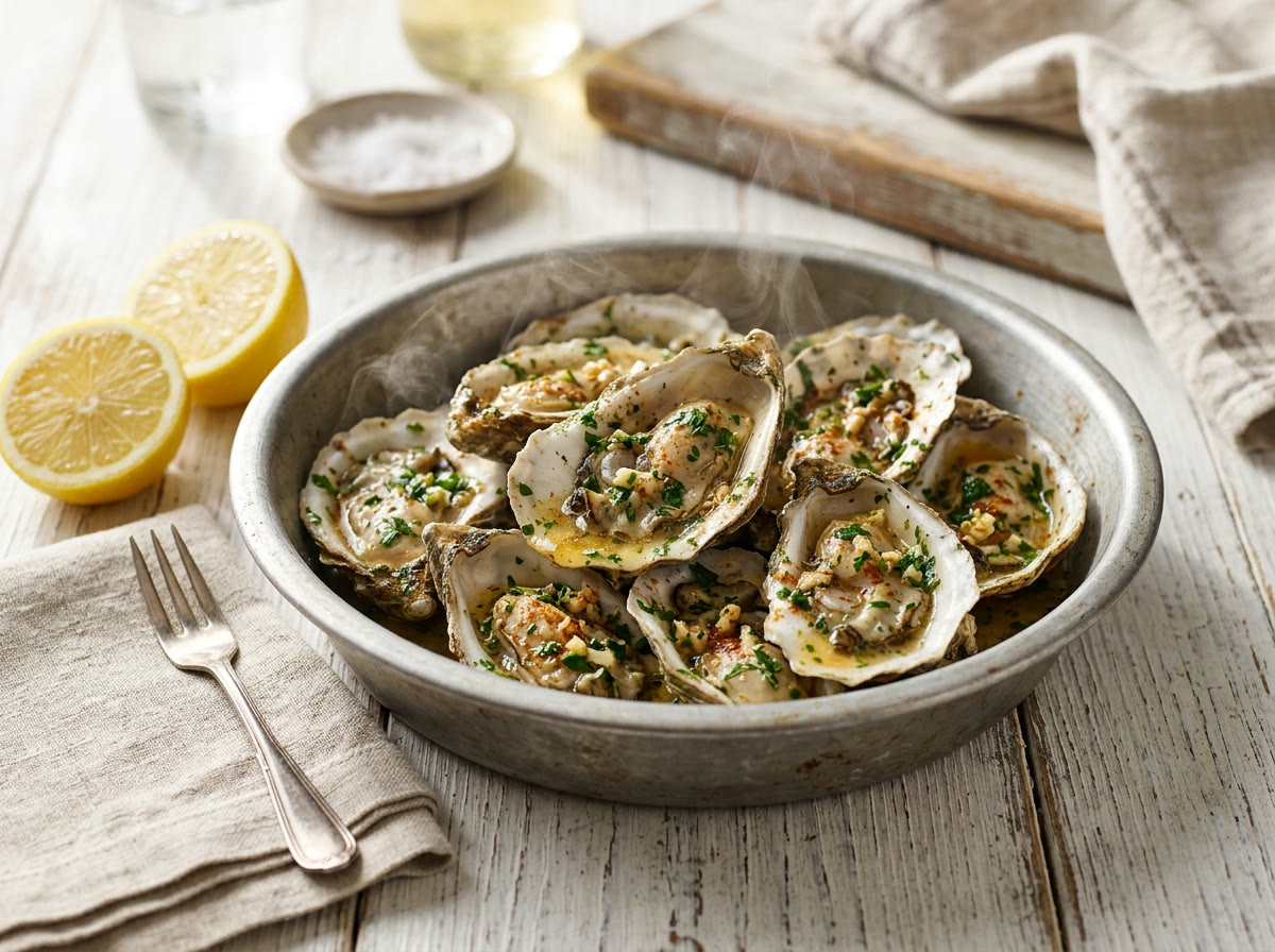 Raw oysters on the half shell with lemon and cocktail sauce