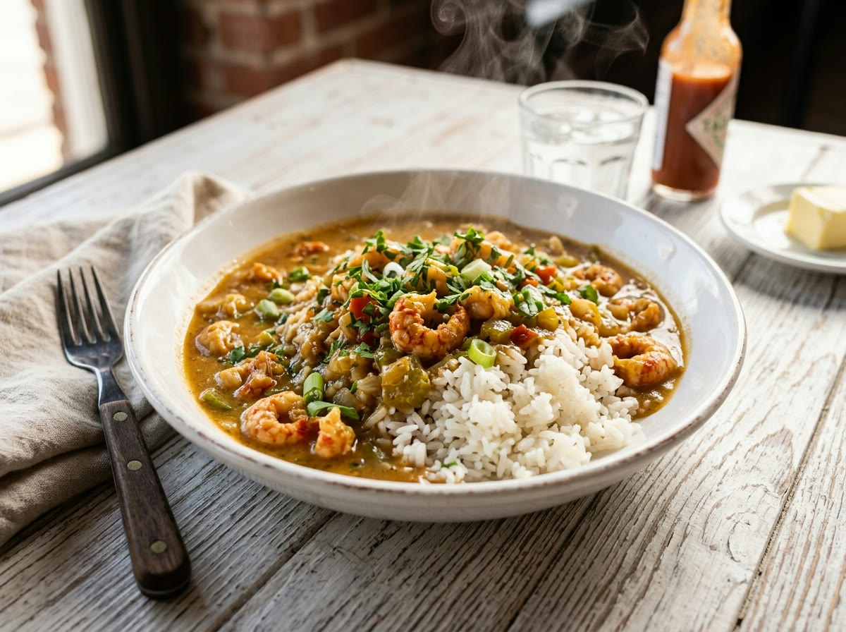 Crawfish étouffée over white rice
